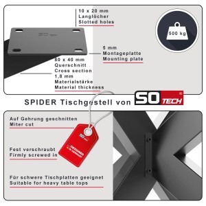 SOTECH SPIDER Tischgestell Schwarz Höhe 710 mm Breite 680 mm Länge 1200 mm für Esstisch
