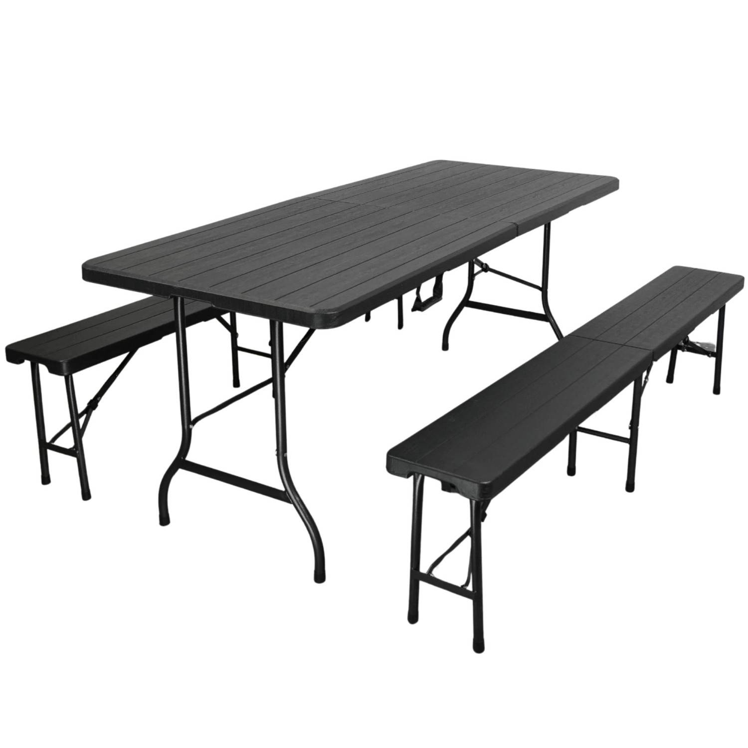 CHEFGASTRO Bierzeltgarnitur Klappbar 180cm 3-Teilig 1x Buffettisch 2x Bierbänke Mit Tragegriffe Holz Optik Kunststoff Me...