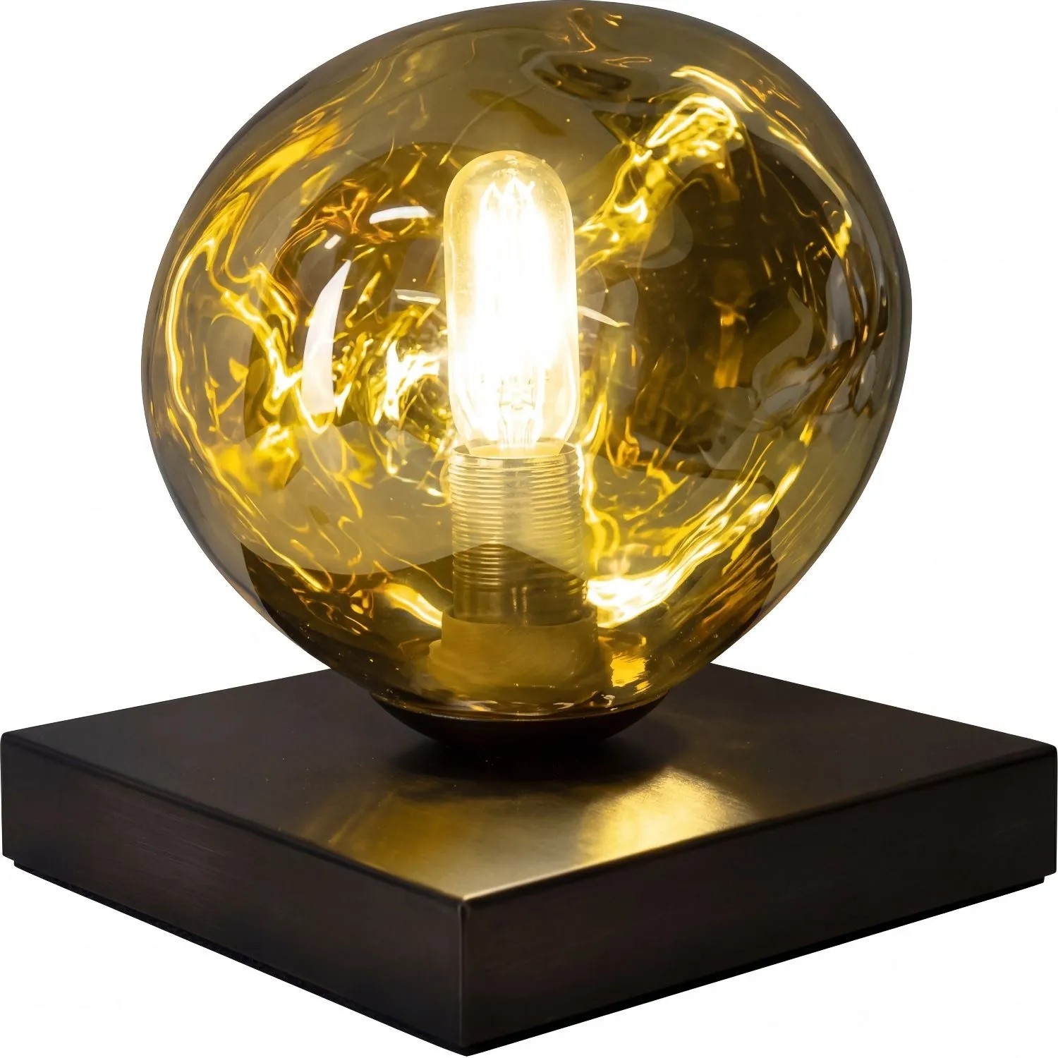 Licht-Erlebnisse Tischleuchte Klein 17,5 CM Hoch Mundgeblasenes Glas E14 Schwarz Gelb Modern