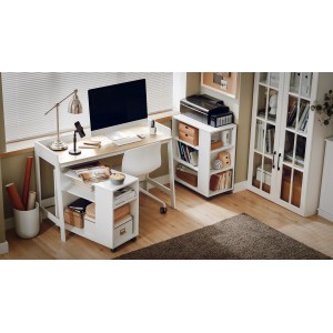 SoBuy Schreibtisch FWT41-WN, weiß und natur, mit Computertisch und Bürotisch im Arbeitszimmer.