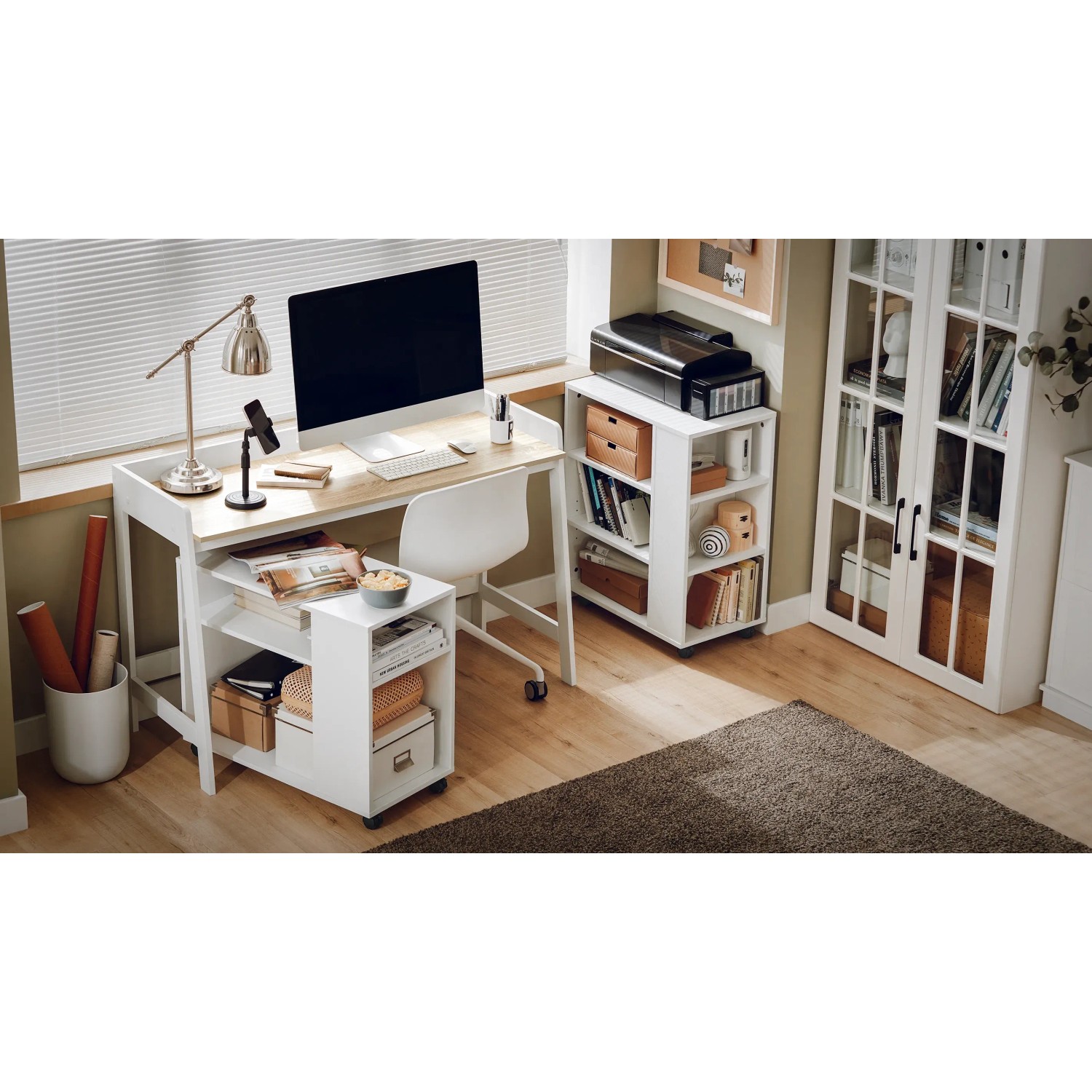 Maihail L-förmiger Computertisch Mit Schubladen, 140x74 Cm, Weiß, Mit 3 Schubladen & 2 Regalen, Für Kleine Räume