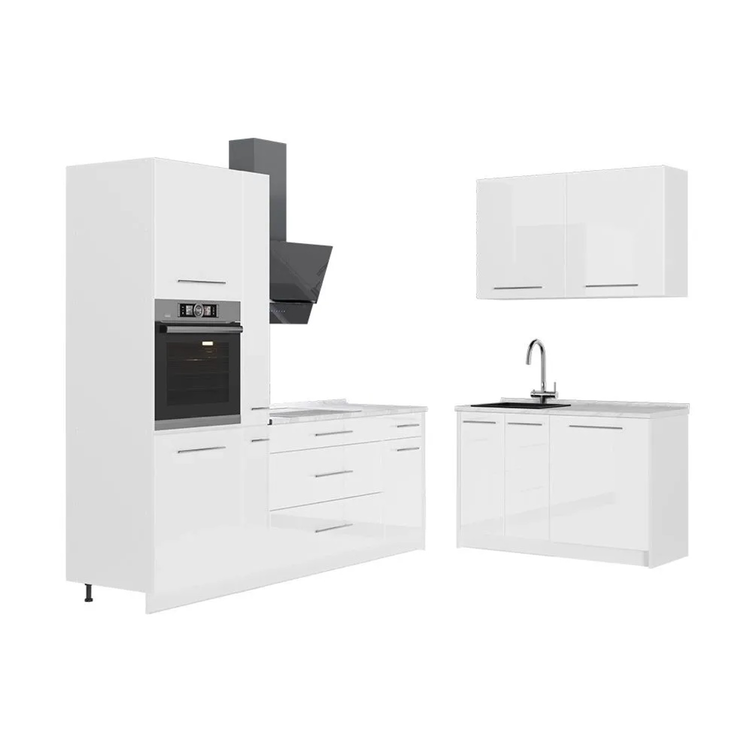 Vicco Küchenzeile Fame-Line Weiß Hochglanz/Weiß 220 x 207 AP Marmor Art Nr 65029
