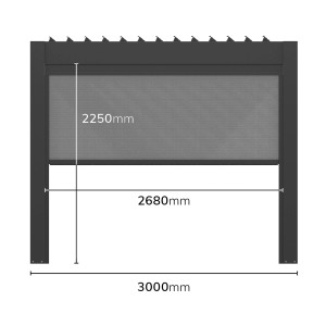 Gardengate Rollo, 268x225 cm, Grau, mit Zip-System und Maßen für Terrassenüberdachung.