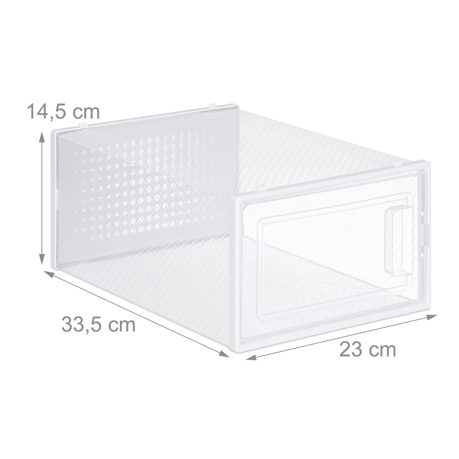 Relaxdays 12er Pack Schuhboxen Kunststoff Transparent Weiß Stapelbar 14,5 cm x 23 cm x 33,5 cm_4