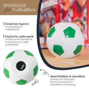 HMF 4790-01 Spardose Fußball Lederoptik 15 cm Durchmesser Grün Weiß