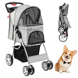 Costway Hundewagen Haustiere Buggy Bis 15 kg Grau