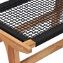 Detailansicht: Teak Sonnenliege mit schwarzem Seilgeflecht. Bequeme Gartenliege mit Fußablage.
