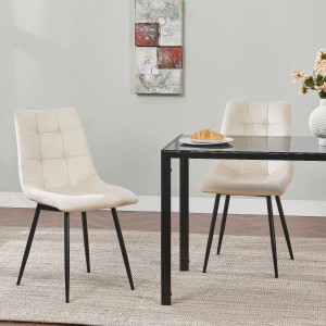 Juskys Esszimmerstühle Blanca, 8er Set, beige Samt mit schwarzen Stahlbeinen.