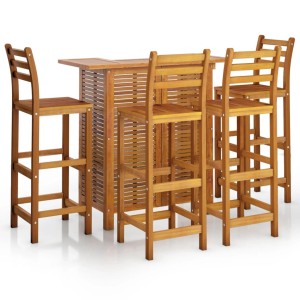 5-teiliges Gartenbar-Set aus Akazienholz: Bartisch mit 4 Barhockern für Garten, Terrasse oder Balkon.