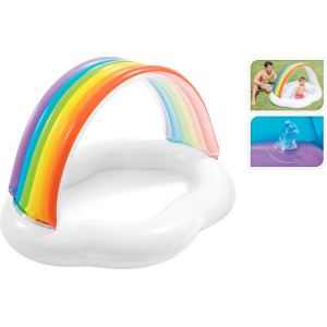 Aufblasbares Planschbecken in Wolkenform mit Regenbogen für Babys und Kleinkinder, 142x119 cm.