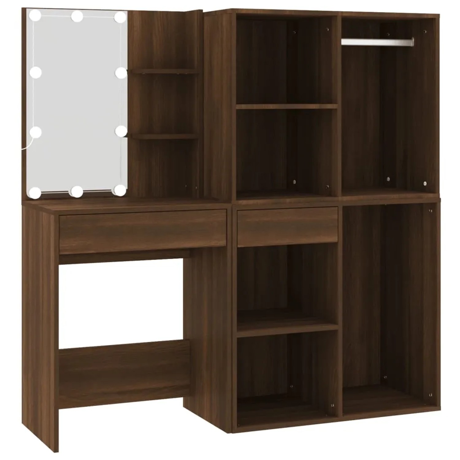 vidaXL LED-Schminktisch mit Schränken Braun Eichen-Optik Holzwerkstoff 3120190