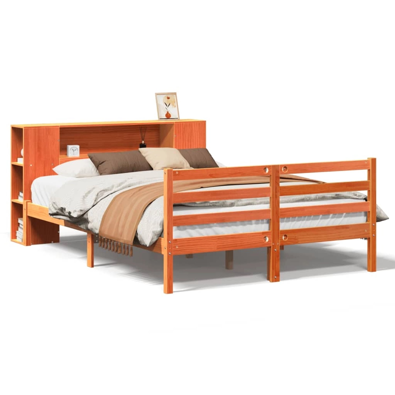 vidaXL Massivholzbett mit Regal ohne Matratze Wachsbraun 120x190 cm 3321862 günstig online kaufen