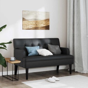 Schwarze vidaXL Bank mit Rückenlehne aus Kunstleder, 112x65,5x75 cm. Garderobenbank mit Kissen.
