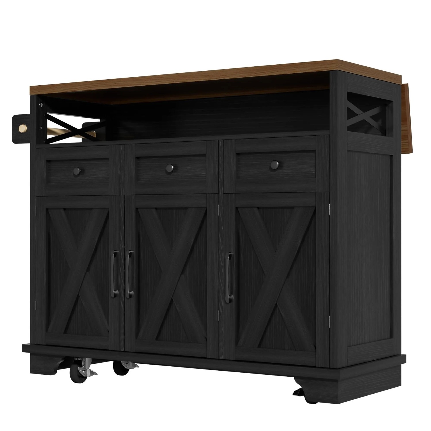 Merax Kücheninsel 118x43-70x98cm  Holzoptik  Stauraum  Rollen  Schwarz