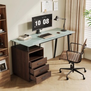 PXloue Schreibtisch Eckschreibtisch Bürotisch mit 3 Schubladen Braun