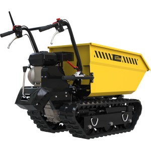 Güde Raupendumper GRD 400/R, gelb-schwarz, mit Raupenantrieb und kippbarem Behälter für bis zu 400 kg.