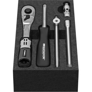 Matador Knarren-Satz 6,3 mm (1/4) 6-teilig im Cube-System mit Umschaltknarre, Verlängerungen und Steckgriff.