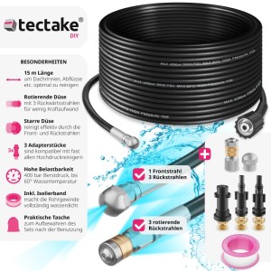 Tectake Rohrreinigungsschlauch Set, 8-teilig mit Düsen und Adaptern für Hochdruckreiniger.