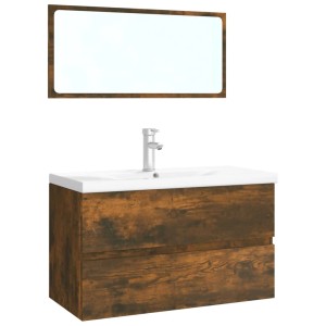 vidaXL Badmöbel-Set Räuchereiche mit Waschbecken, Unterschrank und Spiegel.