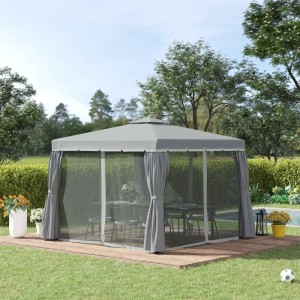 Outsunny Gartenpavillon, Partyzelt mit Seitenteilen, wetterfest, dunkelgrau. Ideal für Gartenpartys.