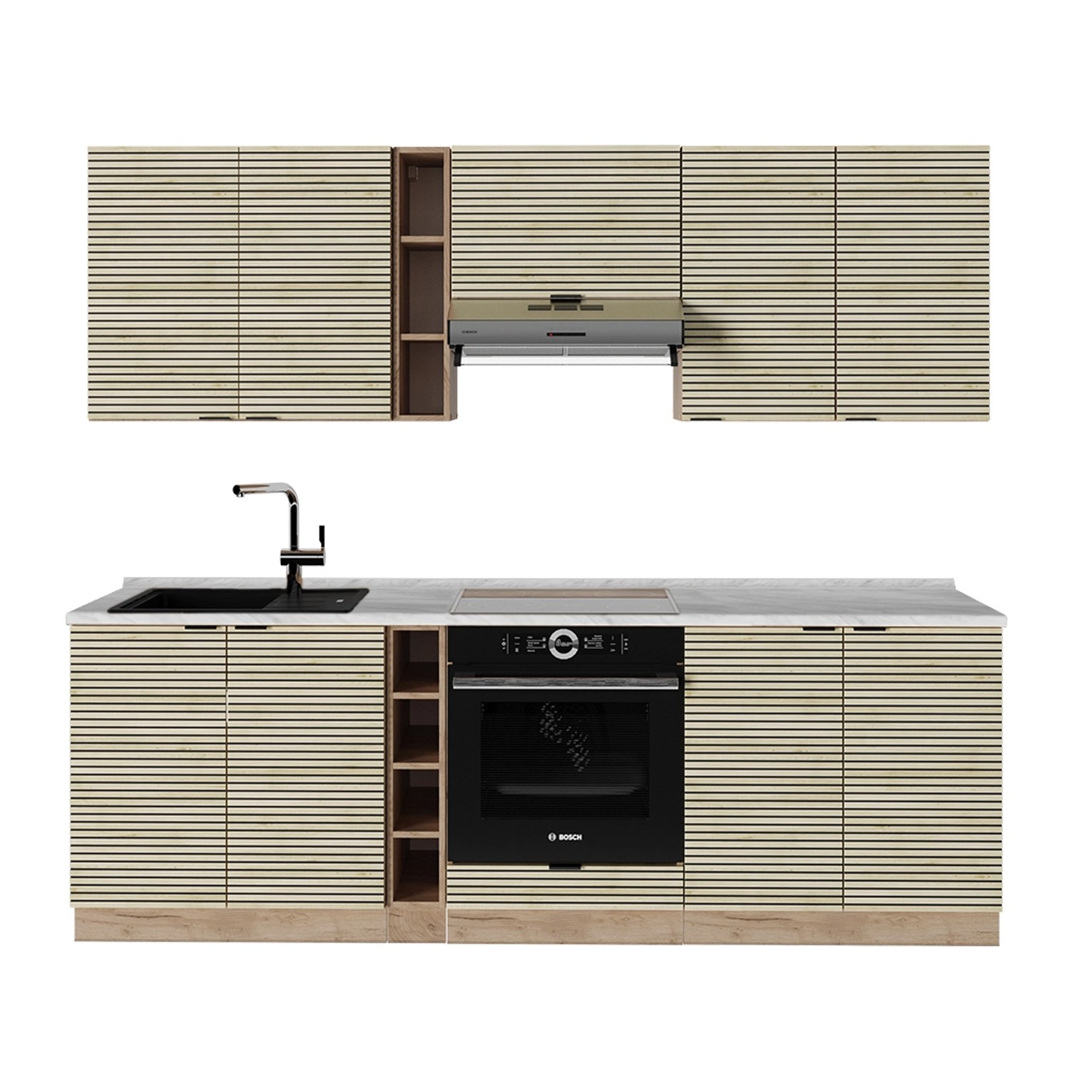 Vicco Fame-Line Küchenzeile Eiche Paneel/Goldkraft Eiche 235 cm AP Marmor günstig online kaufen