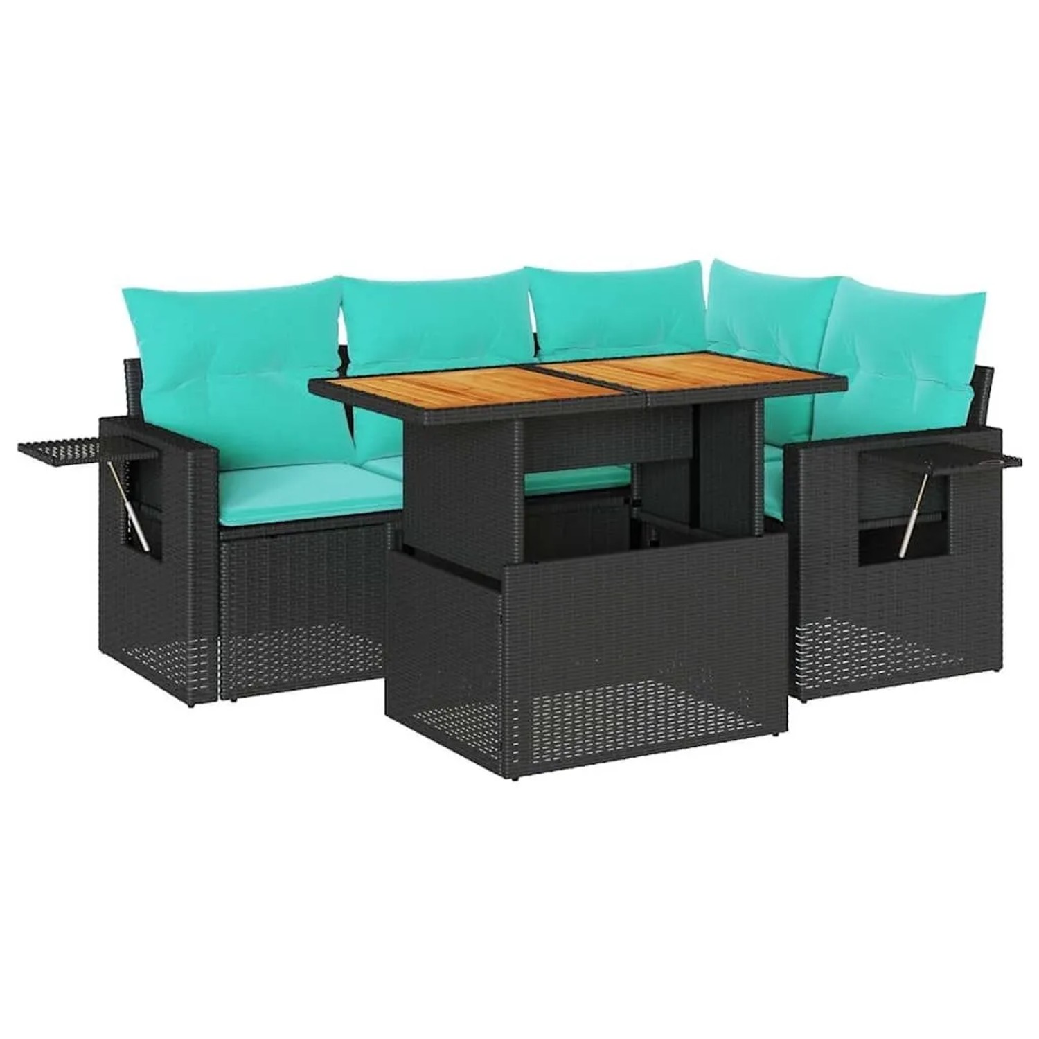 vidaXL 5 Tlg Garten-Sofagarnitur mit Kissen Schwarz Poly Rattan 3327144