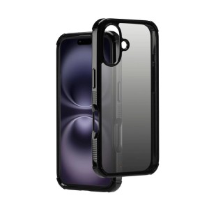 Schwarze Hama Extreme Protect Handyhülle für Apple iPhone 16. Robuste Schutzhülle mit transparentem Rücken.