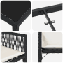 Detailansicht: Schwarze vidaXL Garten Essgruppe, 5-teilig, Poly Rattan, Tisch mit Glasplatte, Stühle mit Sitzkissen.