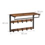 Vintage Wandgarderobe 65 cm: braune MDF-Ablage, schwarze Kleiderstange, 10 Haken für Flur & Bad.