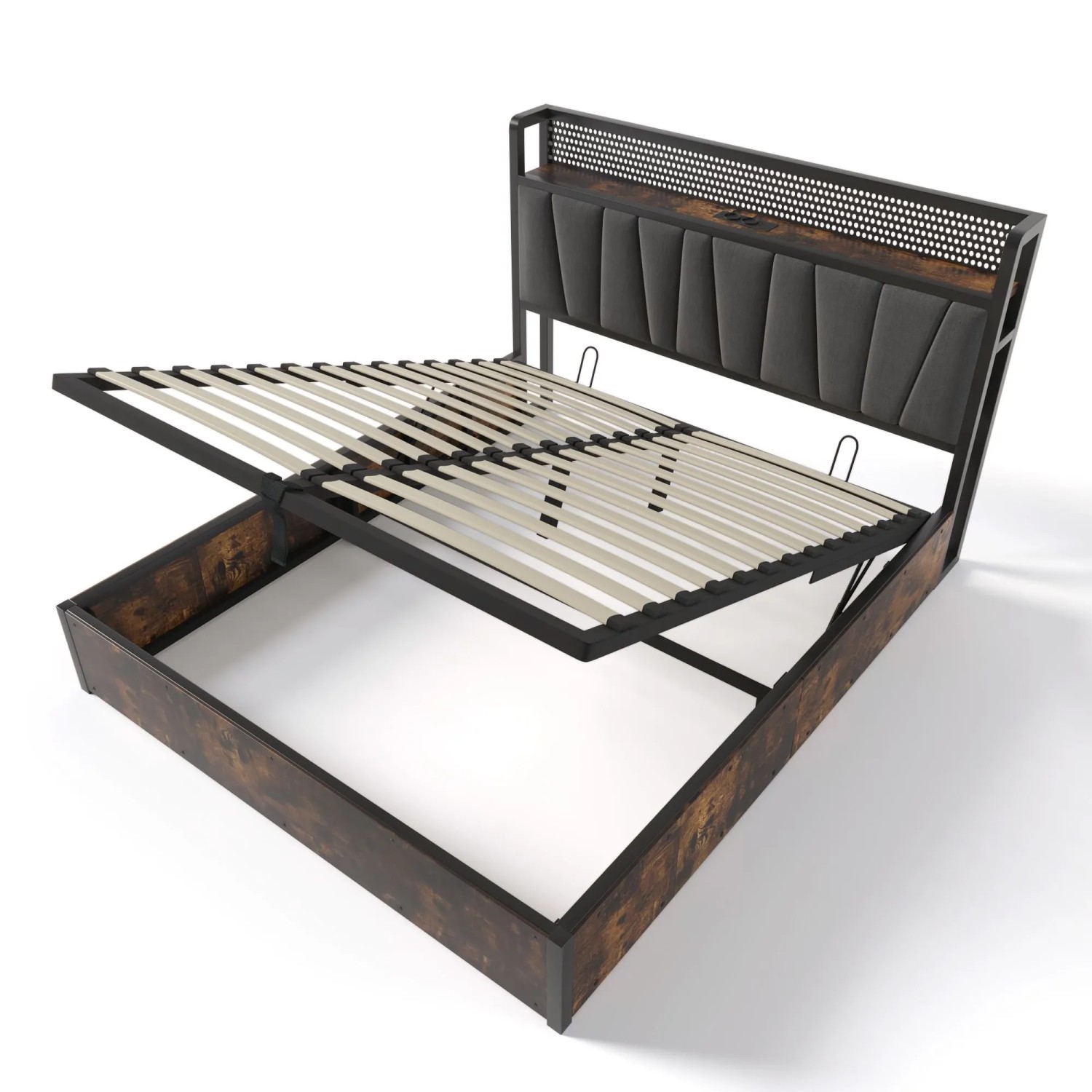 okwish Polsterbett 180x200cm mit LED USB Schlafzimmer Grau ohne Matratze