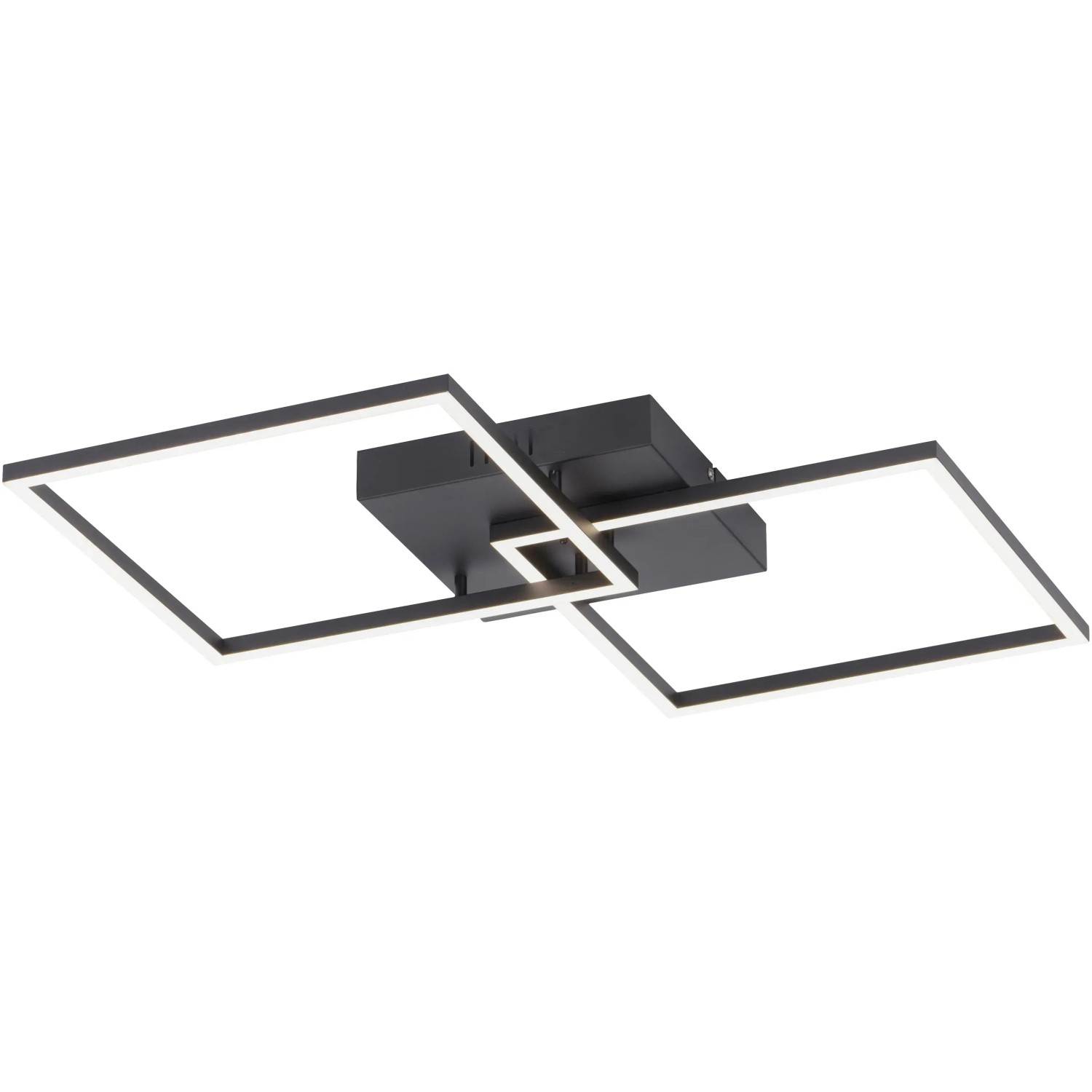 Moderne, schwarze LED-Deckenleuchte Iven mit zwei Quadraten, 53x53 cm.