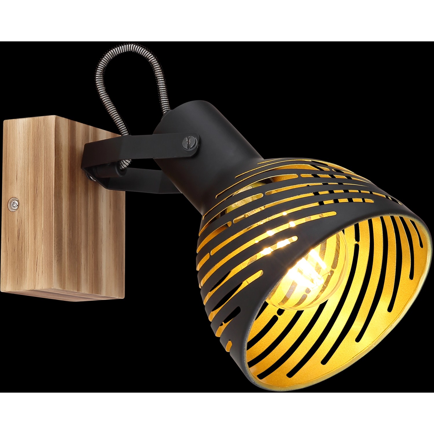 GLOBO Spot dunkelbraun gold Holz B/H: ca. 12,5x16,5 cm E27 1 Brennstellen günstig online kaufen