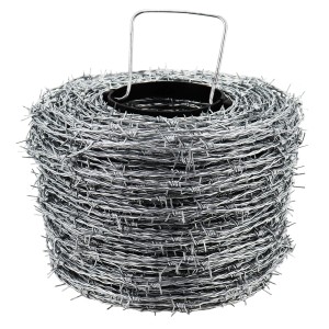 Aufgerollter, verzinkter Aquagart Stacheldraht (1,6/1,7mm) für Wild- und Forstzäune.