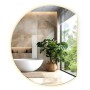 Tulup LED Spiegel, rund mit gerader Kante, beleuchtet. Reflektiert modernes Bad mit Wanne, Pflanze. Design Wandspiegel.