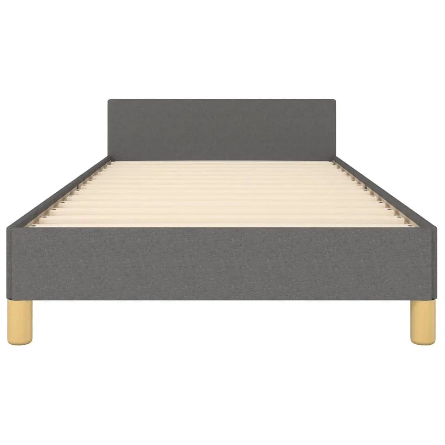 vidaXL Bettgestell mit Kopfteil, dunkelgrauer Stoff, 90x190 cm. Bett mit Lattenrost und Füßen.