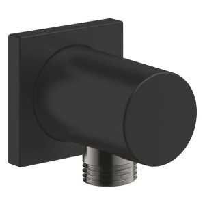 RSH Wandanschlussbogen mit eckiger Rosette in Schwarz Matt. Robuster Brauseanschluss für modernes Badezimmer.