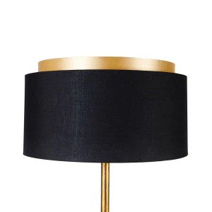 Moderne QAZQA Simplo Stehlampe mit schwarzem Schirm, goldener Innenseite und goldenem Gestell. Ideal für Innenleuchten.