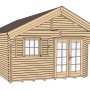 Holz-Gartenhaus 155 mit Satteldach, unbehandelt, 500x690 cm. Naturholz mit Fenster und Doppeltür.