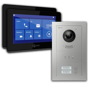 Goliath Basic Line 2-Familienhaus Video Türsprechanlage Monitor Schwarz - Silber Ausenstation Aufputz Dose