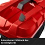 Detailaufnahme: Roter Einhell Akku-Rasenmäher Rasarro GP-CM 36/41 Li-Solo, Füllstandsanzeige Grasfangkorb.