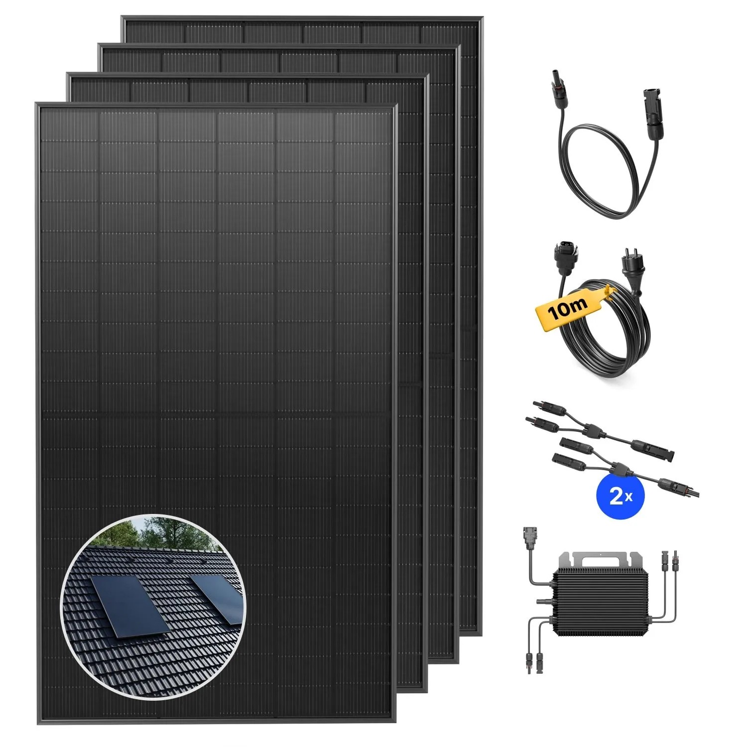 Solakon Balkonkraftwerk 2000W Solaranlage mit Ziegeldach Halterung Einzelmontage Steckerfertig Komplettset Photovoltaik 800W Kabellänge 10m
