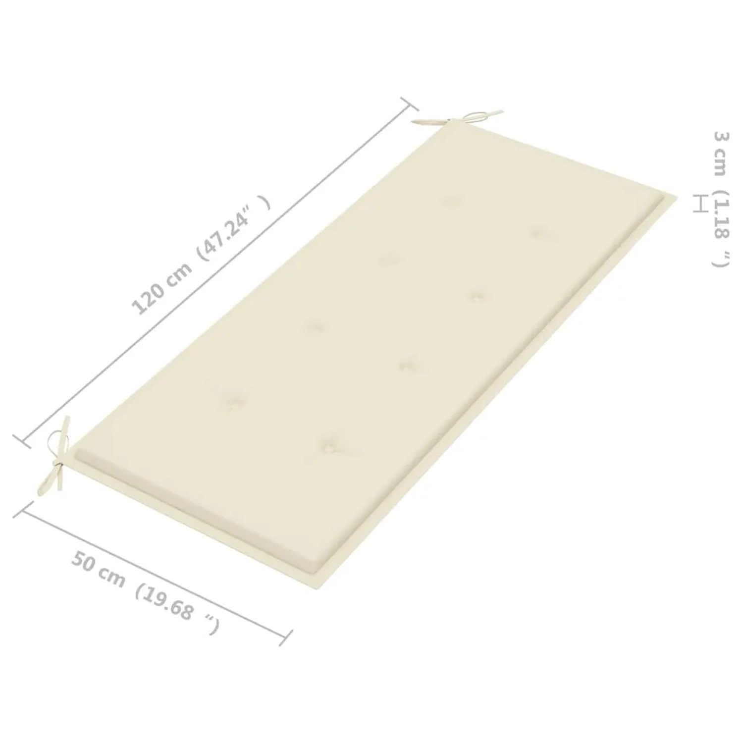 Cremeweiße Auflage (120x50x3 cm) für vidaXL Gartenbank aus Akazienholz.