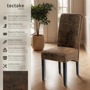 Tectake Esszimmerstuhl, 6er Set, antikbraun, mit Kunstlederbezug und hoher Rückenlehne.
