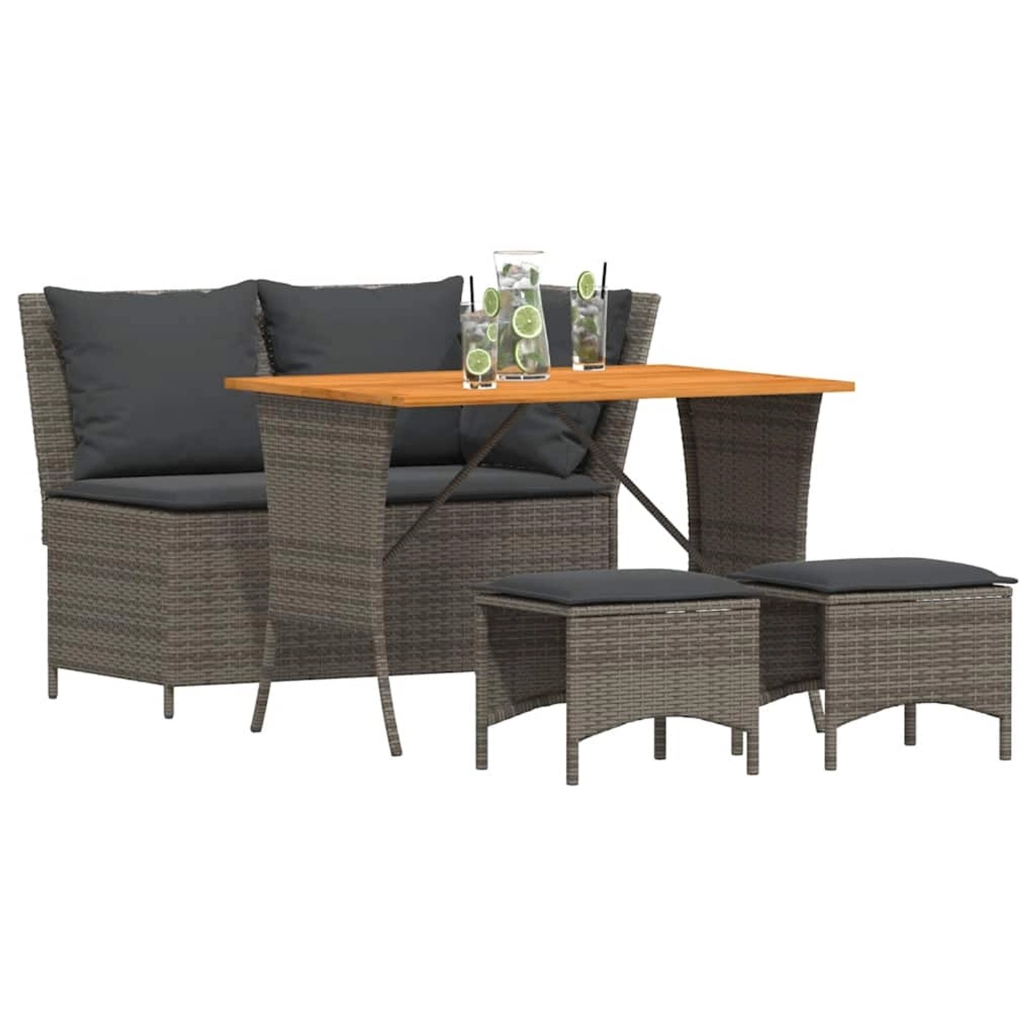 vidaXL 4-Tlg Garten-Essgruppe mit Kissen Grau Poly Rattan 4104133 günstig online kaufen