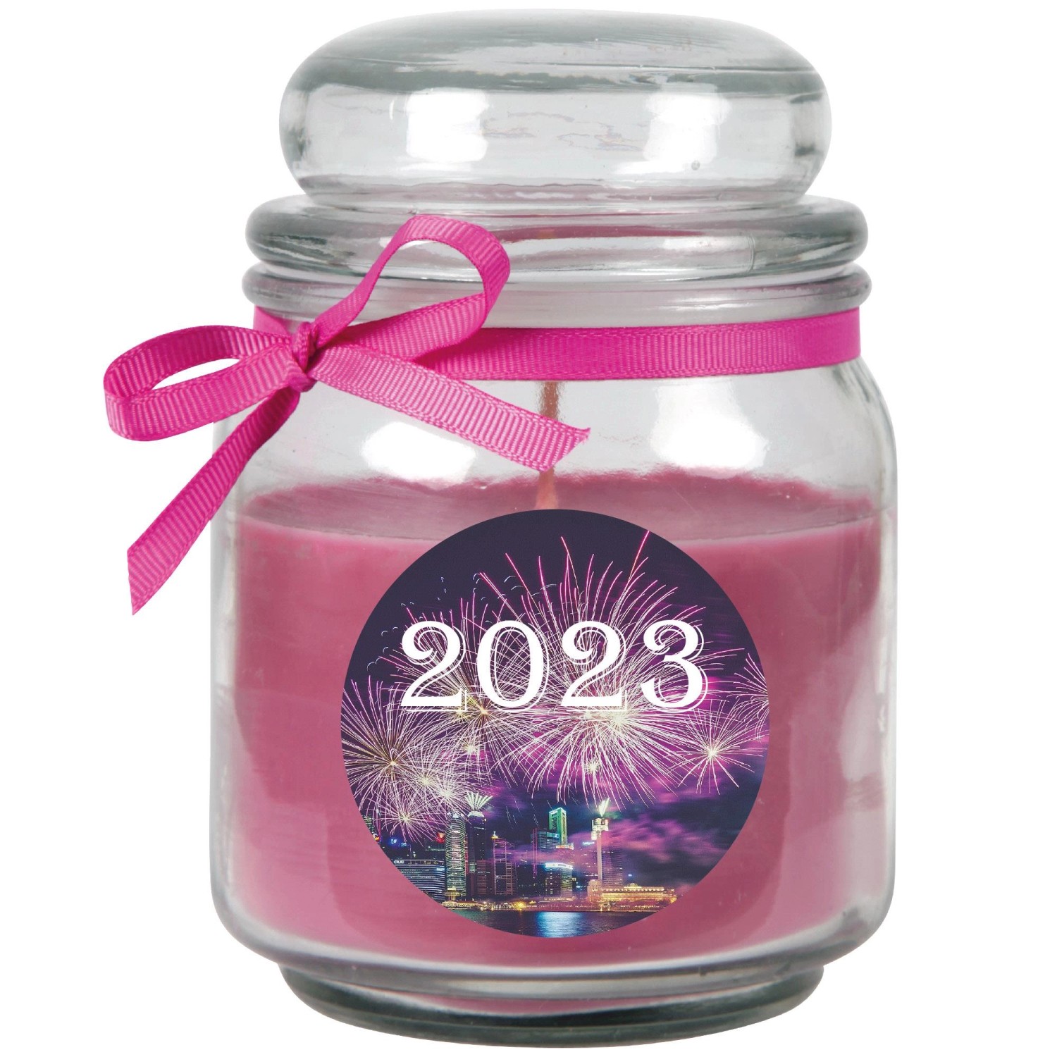 HS Candle Duftkerze & Glas Neujahr Lila Bonbon 70h günstig online kaufen