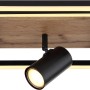 Moderne, 2-flammige LED-Deckenleuchte Kassu in Schwarz matt mit Holzoptik und schwenkbarem Spot.