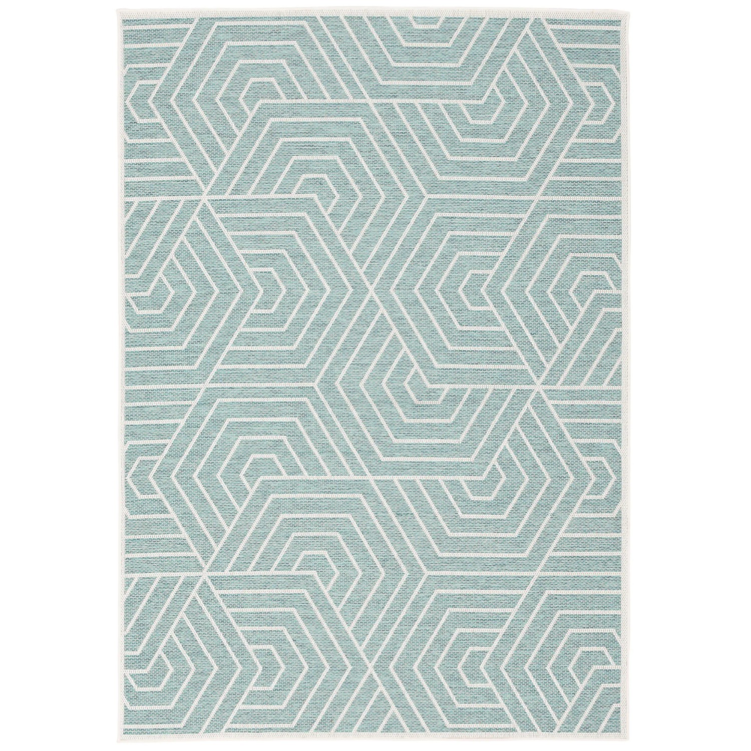 Mintgrüner Outdoor Teppich Ottawa mit geometrischem Muster, 80x150cm.