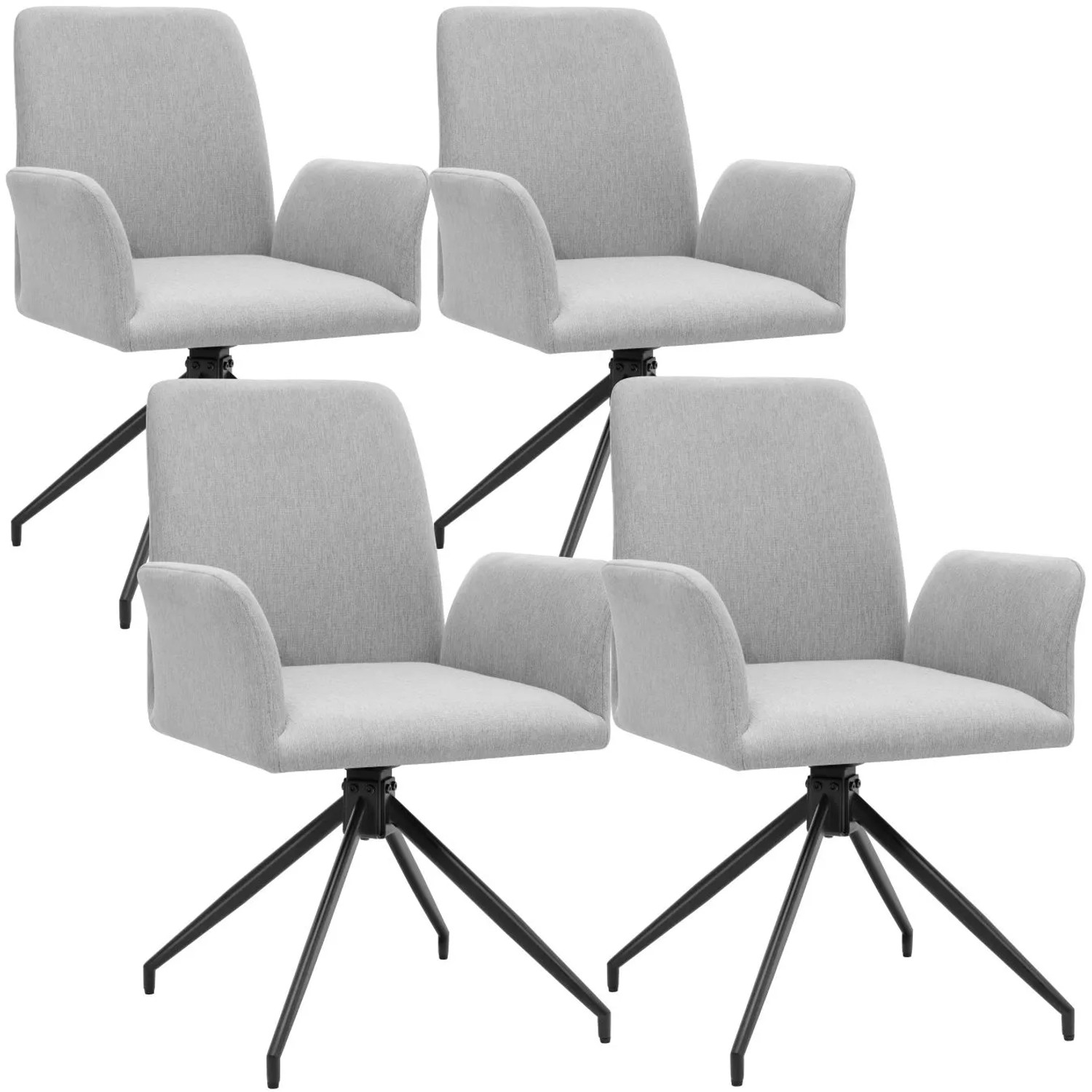 Tectake Drehbarer Armlehnstuhl Daya Robuster Webstoff Gepolstert 360° Drehbar Höhenverstellbare Kunststofffüße 4Er Set 58 X 55 50 X 87 Cm Hellgrau