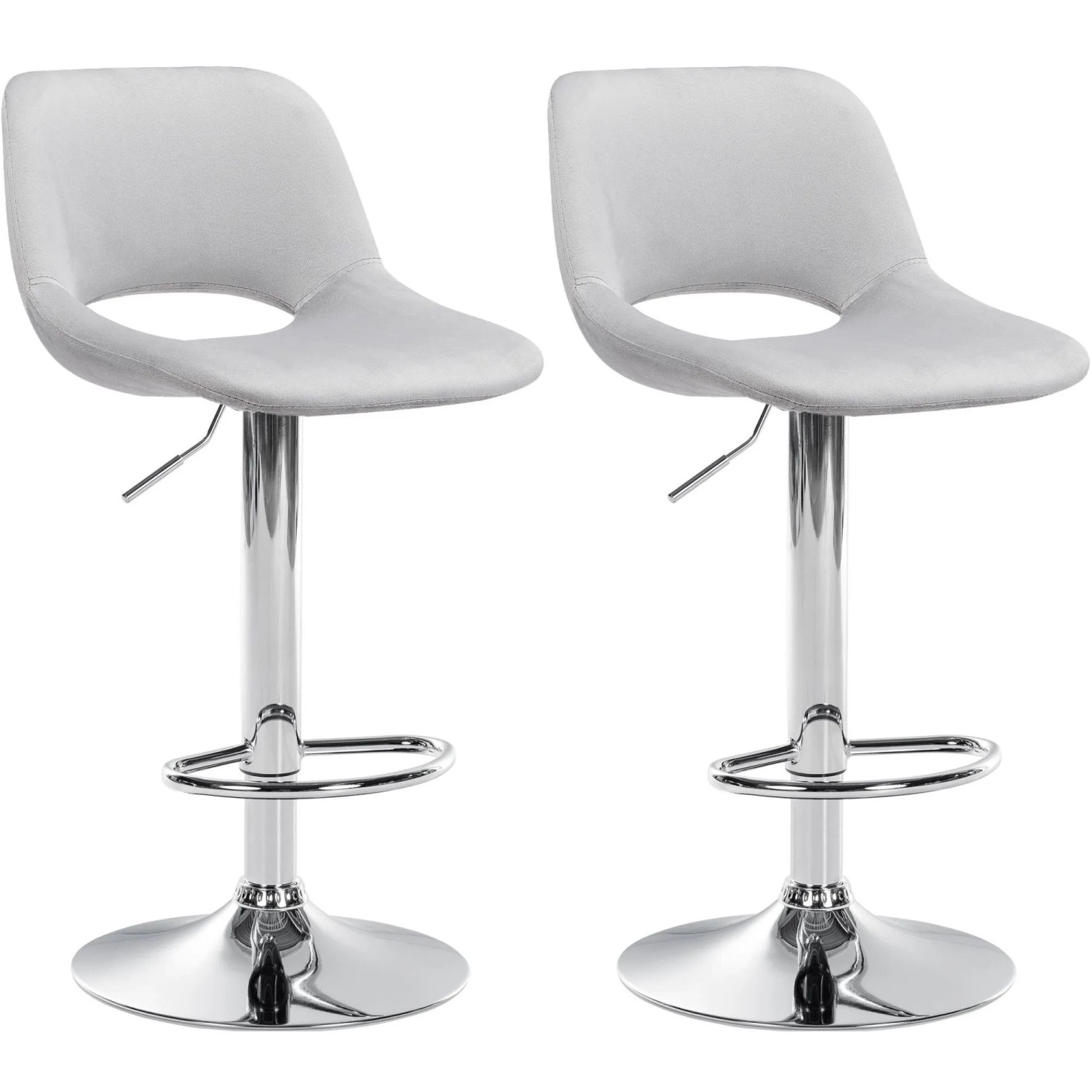 DELUKE Barhocker 2er Set JAKSON Hellgrau Samt Chrom Barstuhl Mit Lehne Tresenhocker Tresenstuhl