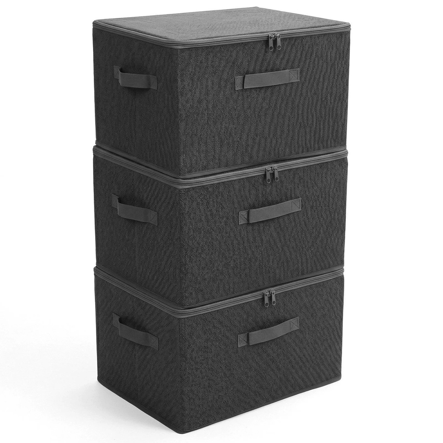 Sekey Aufbewahrungsboxen Stoffboxen mit Deckel 45 L Stapelbar Faltbar 3er Set Ordnungsbox Organizer für Kleidung Vliesstoff Kleiderschrank und Regal